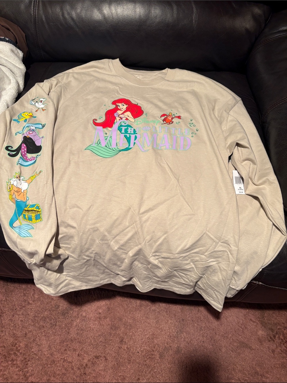 The Little Mermaid Kids' Long-Sleeve Graphic Tee in Beige